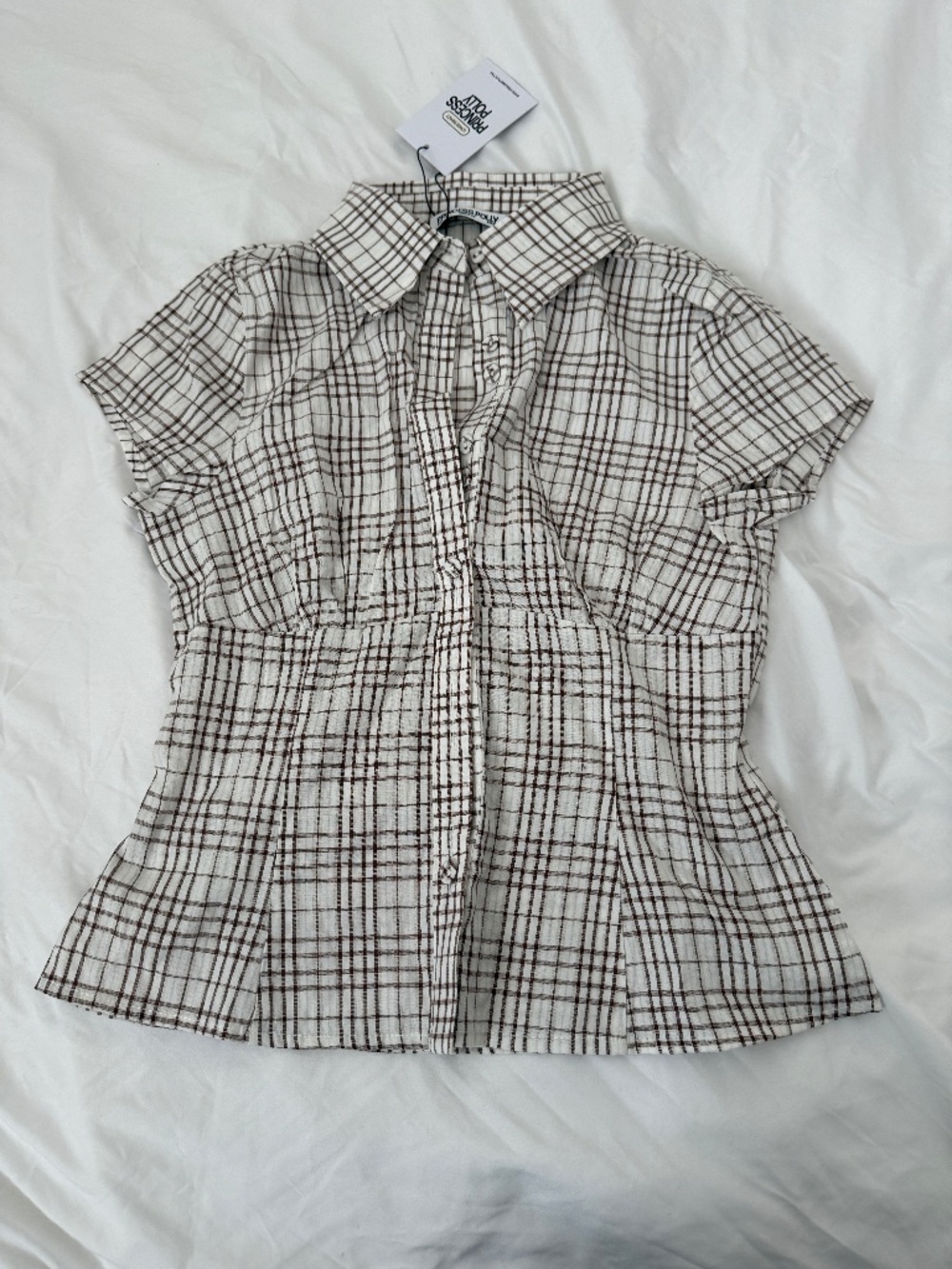 princess polly button down plaid top  size 6  details: -NWT -color: brown check